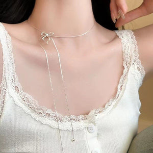 Long Bow Tie Tassel Pull Necklace For Women - Zambeel