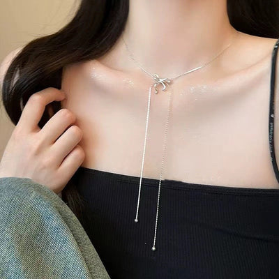 Long Bow Tie Tassel Pull Necklace For Women - Zambeel