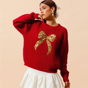 Loose - fitting Sweater With Beaded Embroidery And A Bow - Zambeel
