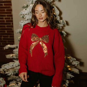 Loose - fitting Sweater With Beaded Embroidery And A Bow - Zambeel