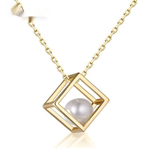 Love Cube Necklace Women's 925 Sterling Silver All - match Pearl Pendant Light Luxury Necklace - Zambeel