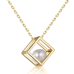 Love Cube Necklace Women's 925 Sterling Silver All - match Pearl Pendant Light Luxury Necklace - Zambeel