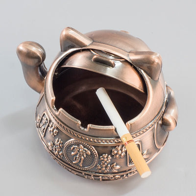 Lucky Cat Ashtray Creativity Personality Trendy Home Living Room With Cover Anti - fly Ash Uxury High - end Simple Ashtray - Zambeel