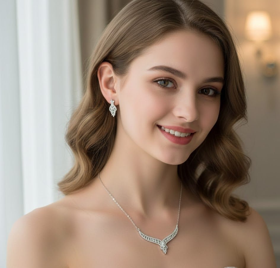 Luna Grace Silver Necklace Set - Zambeel