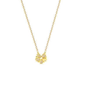 Luxury Four Leaf Clover Pendant Necklace Stainless Steel Crystal Heart Jewelry For Women Gift - Zambeel