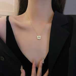 Luxury Four Leaf Clover Pendant Necklace Stainless Steel Crystal Heart Jewelry For Women Gift - Zambeel