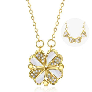Luxury Four Leaf Clover Pendant Necklace Stainless Steel Crystal Heart Jewelry For Women Gift - Zambeel