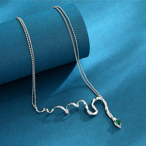 Magic Snake Enchanting Design Necklace Women's Green Zircon - Zambeel