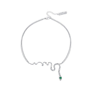 Magic Snake Enchanting Design Necklace Women's Green Zircon - Zambeel