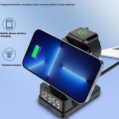 Magnetic Three - in - one 15W Wireless Charger With Clock - Zambeel