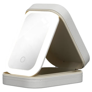 Makeup Storage Box With LED Light Mirror Portable Travel Makeup Cosmetics Storage Box Touch Light Storage Organizer - Zambeel