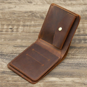 Men Crazy Horse Leather Money Card Bag Leather Wallet - Zambeel