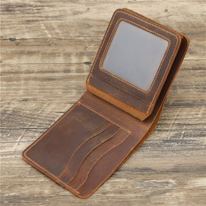 Men Crazy Horse Leather Money Card Bag Leather Wallet - Zambeel