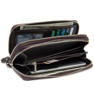 Men's Double Zipper Wallet Long First Layer Cowhide Large - capacity Handbag - Zambeel