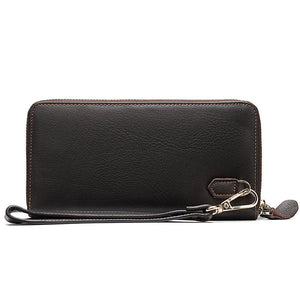 Men's Double Zipper Wallet Long First Layer Cowhide Large - capacity Handbag - Zambeel