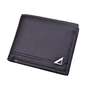 Men's Short Soft Leather Lychee Pattern Multiple Card Slots Wallet - Zambeel
