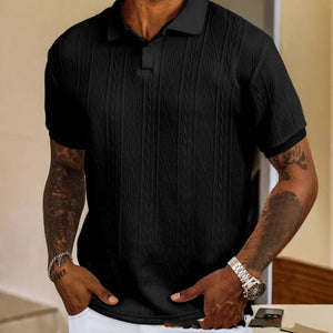 Mens Textured Polo Shirt Short - sleeve T-shirt Top - Zambeel