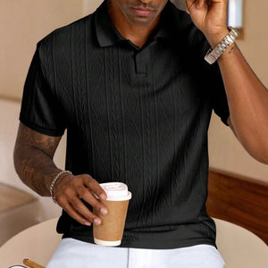 Mens Textured Polo Shirt Short - sleeve T-shirt Top - Zambeel