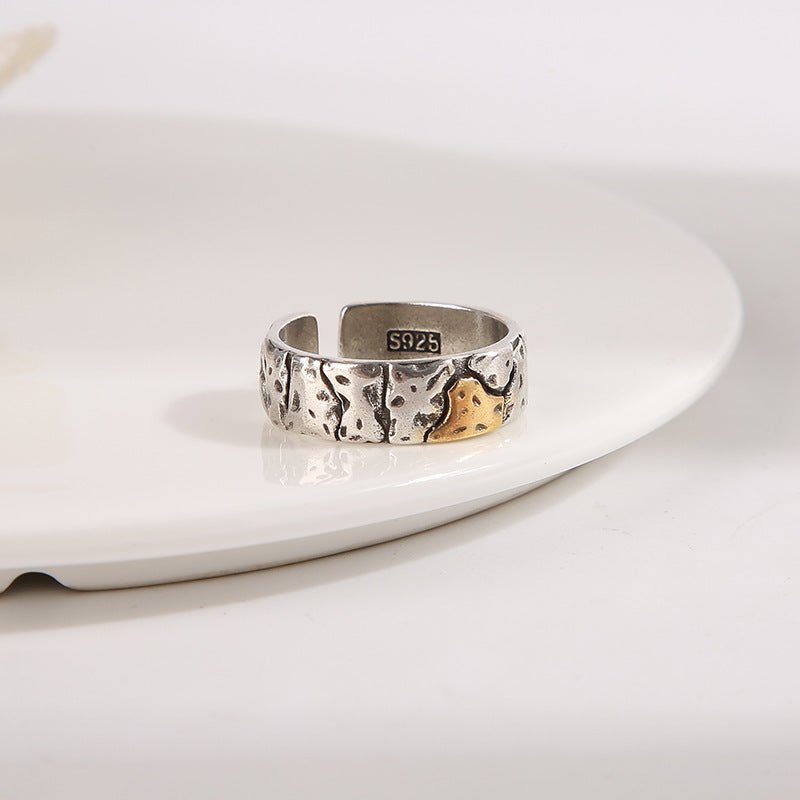 Mens Vintage Stone - Textured Ring With An Aged Cracked Finish - Zambeel