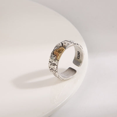 Mens Vintage Stone - Textured Ring With An Aged Cracked Finish - Zambeel