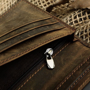 Men'S Wallet Retro Crazy Horse Leather Long Vertical Wallet - Zambeel