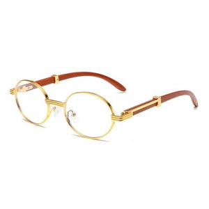 Metal Oval - Frame Sunglasses With A Wood - Grain Finish - Zambeel
