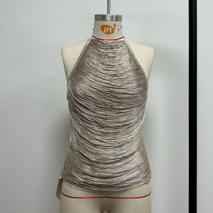 Metallic - fringed French - style Halter Top With Adjustable Bow - Zambeel