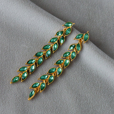 Micro - inlaid Green Zircon Wheat Earrings With A Personalized Long Tassel Design - Zambeel