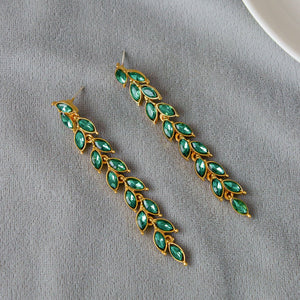 Micro - inlaid Green Zircon Wheat Earrings With A Personalized Long Tassel Design - Zambeel