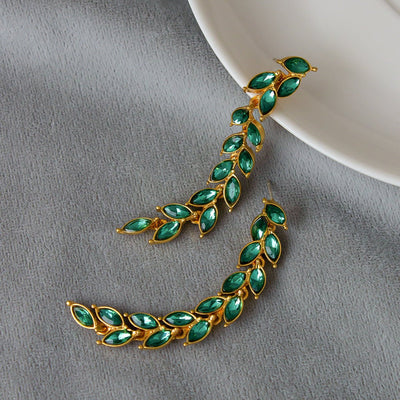 Micro - inlaid Green Zircon Wheat Earrings With A Personalized Long Tassel Design - Zambeel