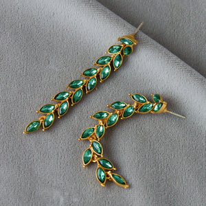 Micro - inlaid Green Zircon Wheat Earrings With A Personalized Long Tassel Design - Zambeel