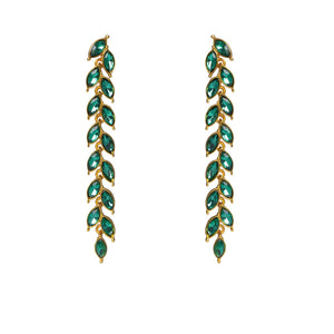 Micro - inlaid Green Zircon Wheat Earrings With A Personalized Long Tassel Design - Zambeel