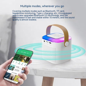Microphone Karaoke Machine Bluetooth Speaker With 2 Wireless Mic RGB Light Home Family Singing Speaker - Zambeel