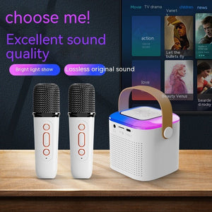 Microphone Karaoke Machine Bluetooth Speaker With 2 Wireless Mic RGB Light Home Family Singing Speaker - Zambeel