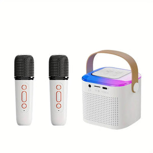 Microphone Karaoke Machine Bluetooth Speaker With 2 Wireless Mic RGB Light Home Family Singing Speaker - Zambeel