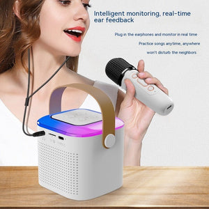 Microphone Karaoke Machine Bluetooth Speaker With 2 Wireless Mic RGB Light Home Family Singing Speaker - Zambeel