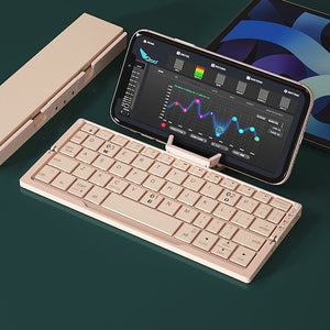 Mini Folding Bluetooth Keyboard Wireless Keypad Support3 Devices With Stand Rechargeable Foldable Keyboard For Phone Tablet - Zambeel