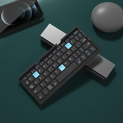 Mini Folding Bluetooth Keyboard Wireless Keypad Support3 Devices With Stand Rechargeable Foldable Keyboard For Phone Tablet - Zambeel