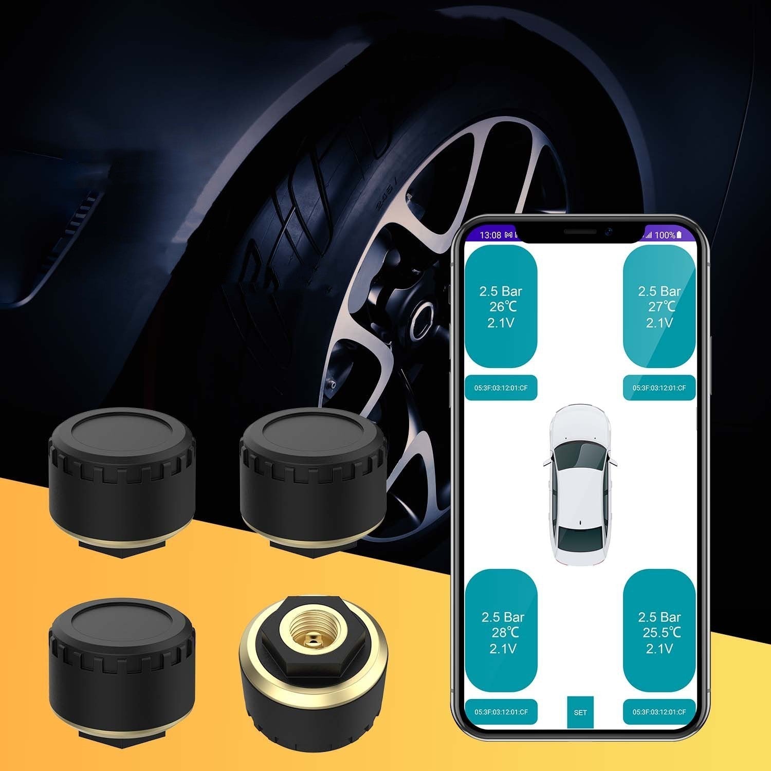 Mobile Phone Display On Car Bluetooth Tire Pressure Monitor - Zambeel