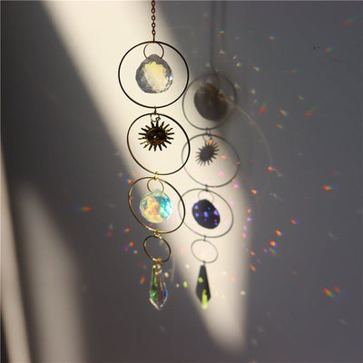 Moon And Hoop And Rainbow Crystal Rearview Mirror Decoration - Zambeel