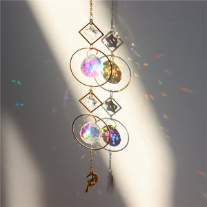 Moon And Hoop And Rainbow Crystal Rearview Mirror Decoration - Zambeel