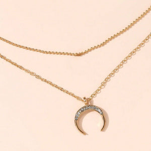 Moon Pendant Double - layer Necklace For Women Exaggerated And Personalized - Zambeel
