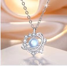 Moonstone Planet Necklace Female Rhinestone Niche Pendant Clavicle Chain - Zambeel