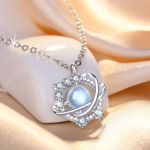 Moonstone Planet Necklace Female Rhinestone Niche Pendant Clavicle Chain - Zambeel