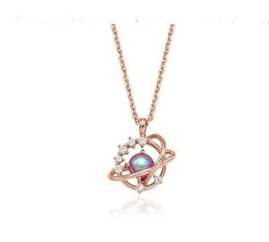 Moonstone Planet Necklace Female Rhinestone Niche Pendant Clavicle Chain - Zambeel