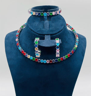 Multicolor Crystal Choker Jewelry Set - Zambeel