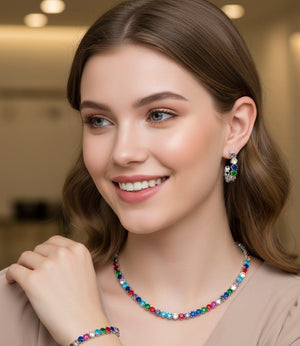 Multicolor Crystal Choker Jewelry Set - Zambeel