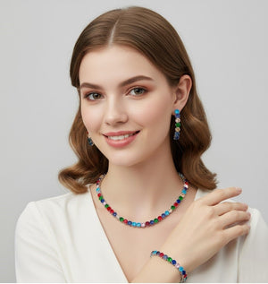 Multicolor Crystal Choker Jewelry Set - Zambeel