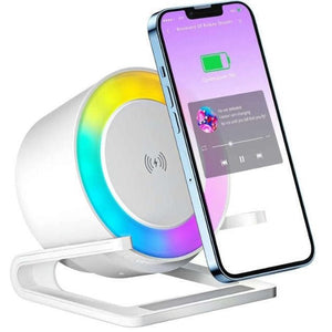 Multifunctional Four - in - one Small Night Lamp RGB Bluetooth Speaker Mobile Phone Holder 15W Wireless Charging - Zambeel