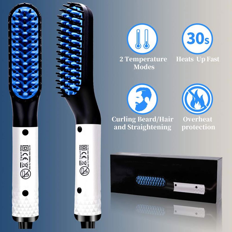 Multifunctional Hair Straightener Hair Comb Brush Men Beard Straightener Straightening - Zambeel